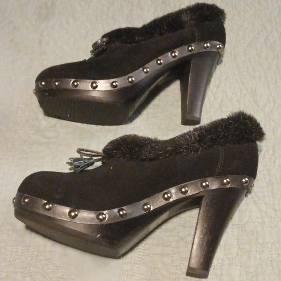 Colin Stuart Booties Black Suede Fur Lined Sz 8 - Picture 3 of 6